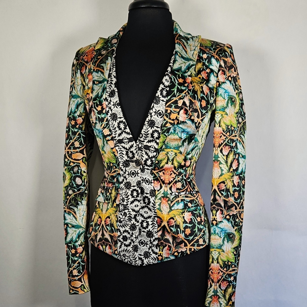 Vtg Just Cavalli Hourglass blazer mixed print cropped tailored sz…